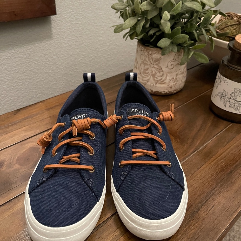 Sperry Blue Canvas Shoes with Tan Laces